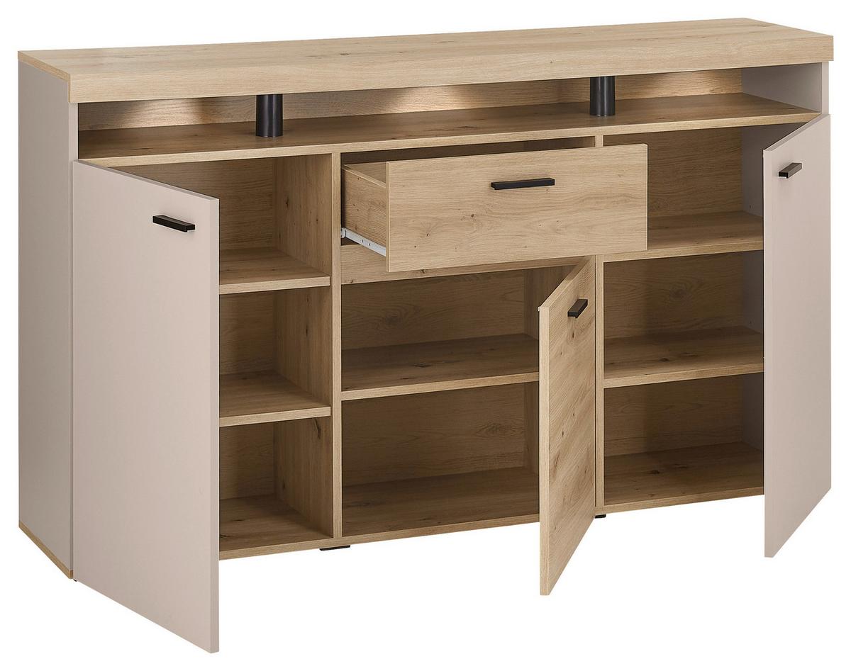 Sideboard Strada Giga *ph* Eiche Artisan/Kashmir, B:151cm - Kaschmir/Schwarz, Trend, Glas/Holzwerkstoff (151/89/37cm)