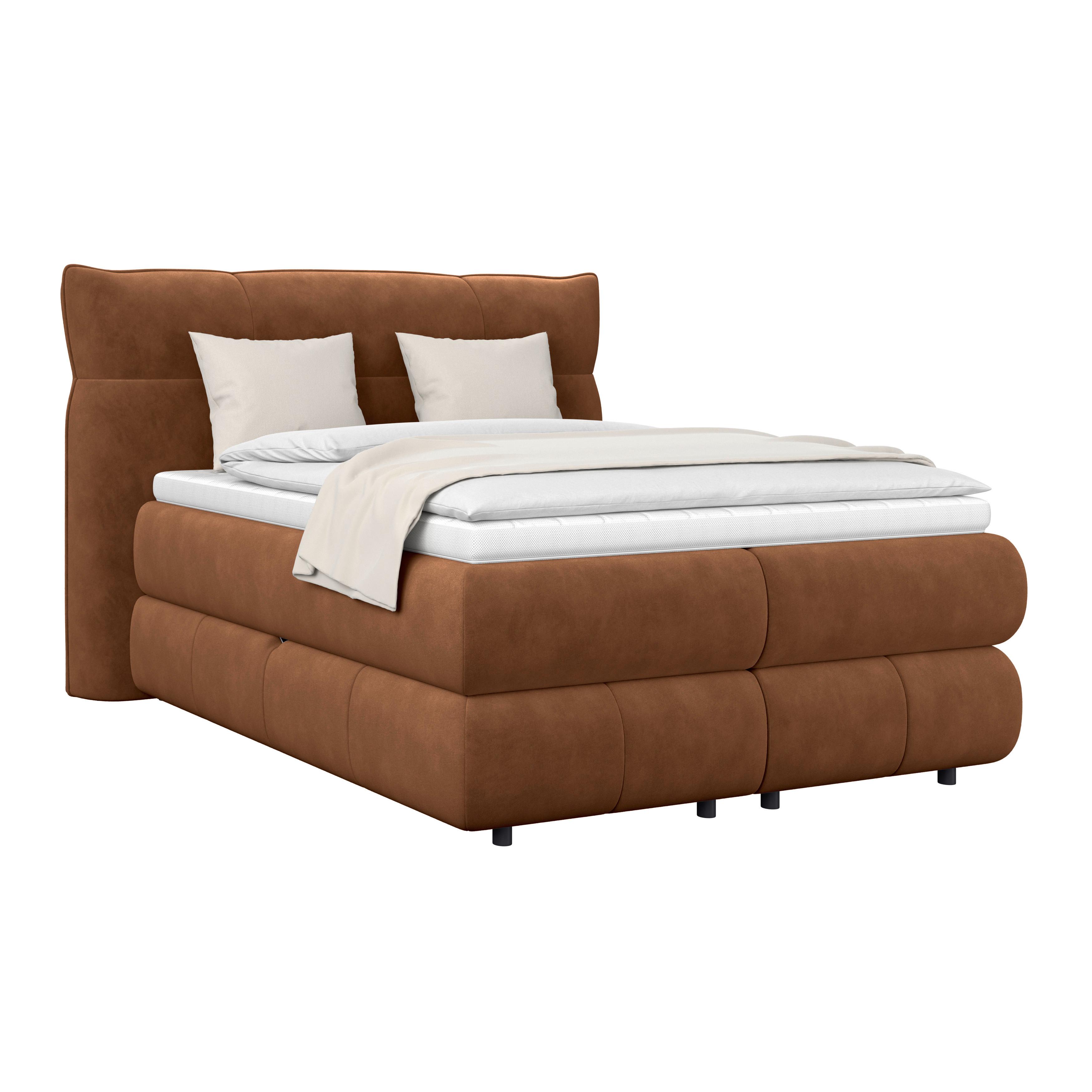 Boxspringbett Carmelo Kupfer 140x200 cm H3 - Schwarz/Kupferfarben, Trend, Textil (140/200cm)