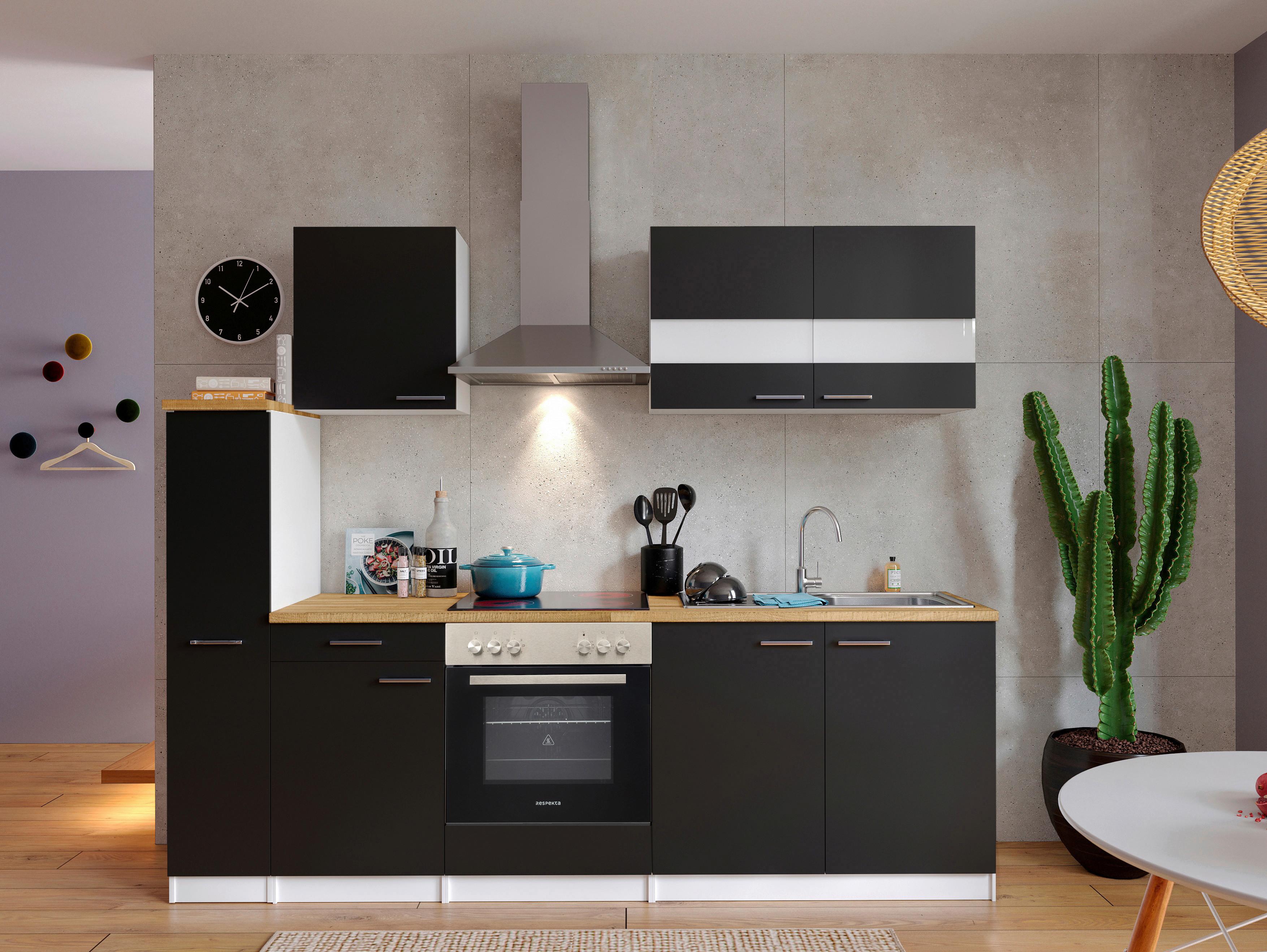 Küchenblock Malia Küchenblock 240 cm - Nussbaumfarben/Schwarz, Basics, Holzwerkstoff (240cm) - Respekta