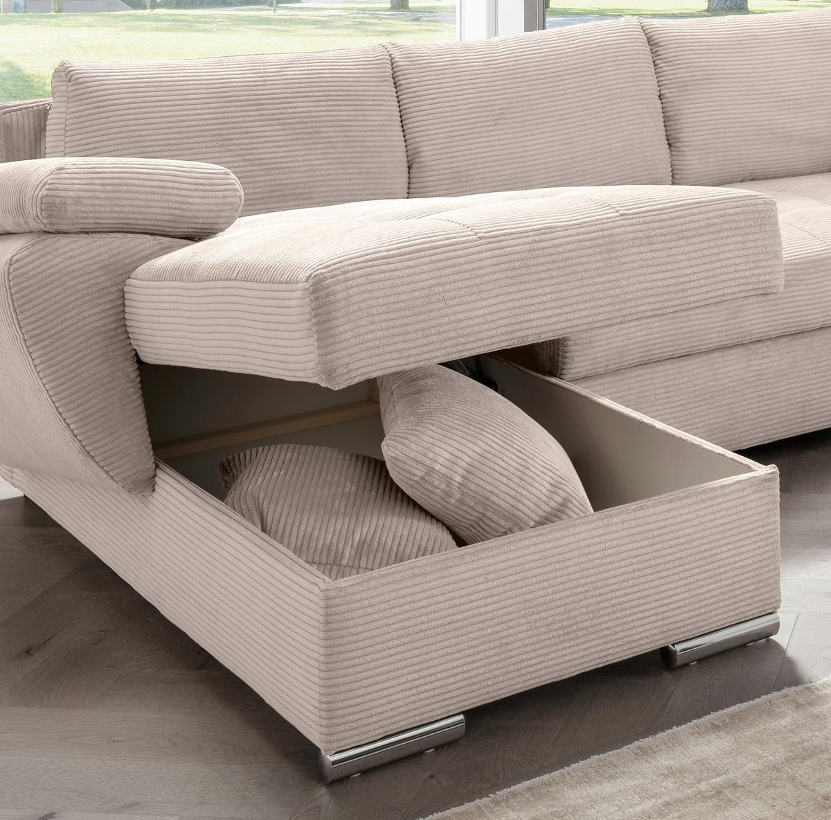 Wohnlandschaft Terana mit Schlaffunktion, Beige - Chromfarben/Beige, KONVENTIONELL, Textil (157/305/219cm) - P & B