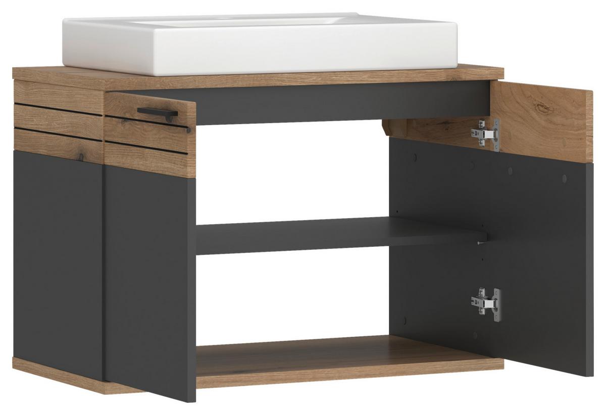 Waschtischkombi Cotia Cotlu 1 - Eichefarben/Anthrazit, MODERN, Keramik/Holzwerkstoff (80/57/48cm) - James Wood
