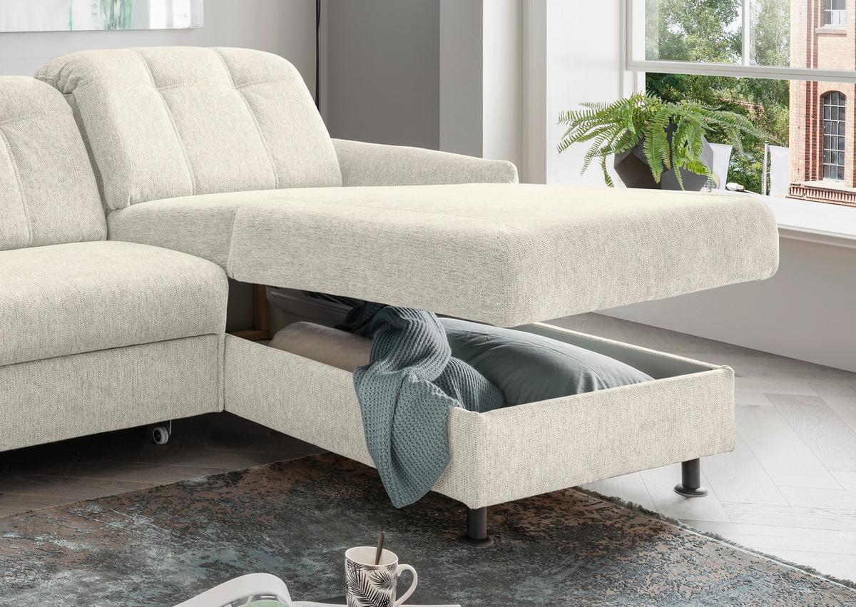 Ecksofa Minori Chenille Beige, S: 267x184 cm - Beige/Schwarz, MODERN, Textil (267/184cm) - Livetastic