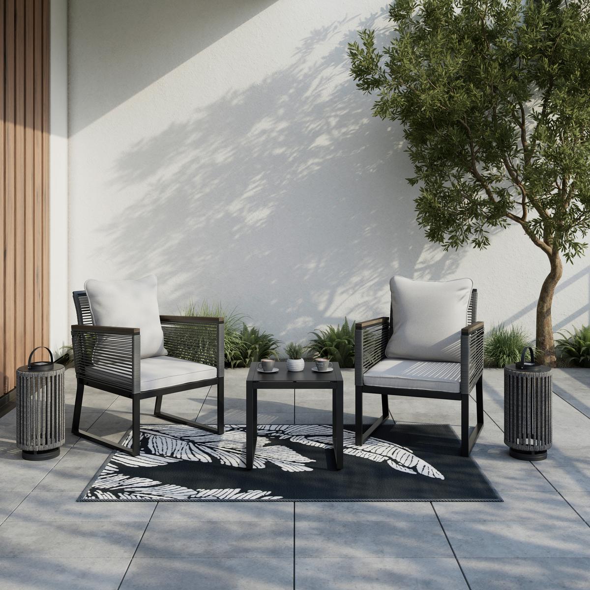 SADA ZAHRADNÍCH KŘESEL TONI - šedá/černá, Moderní, kov/textil (57,5/73/60cm) - Bessagi Garden