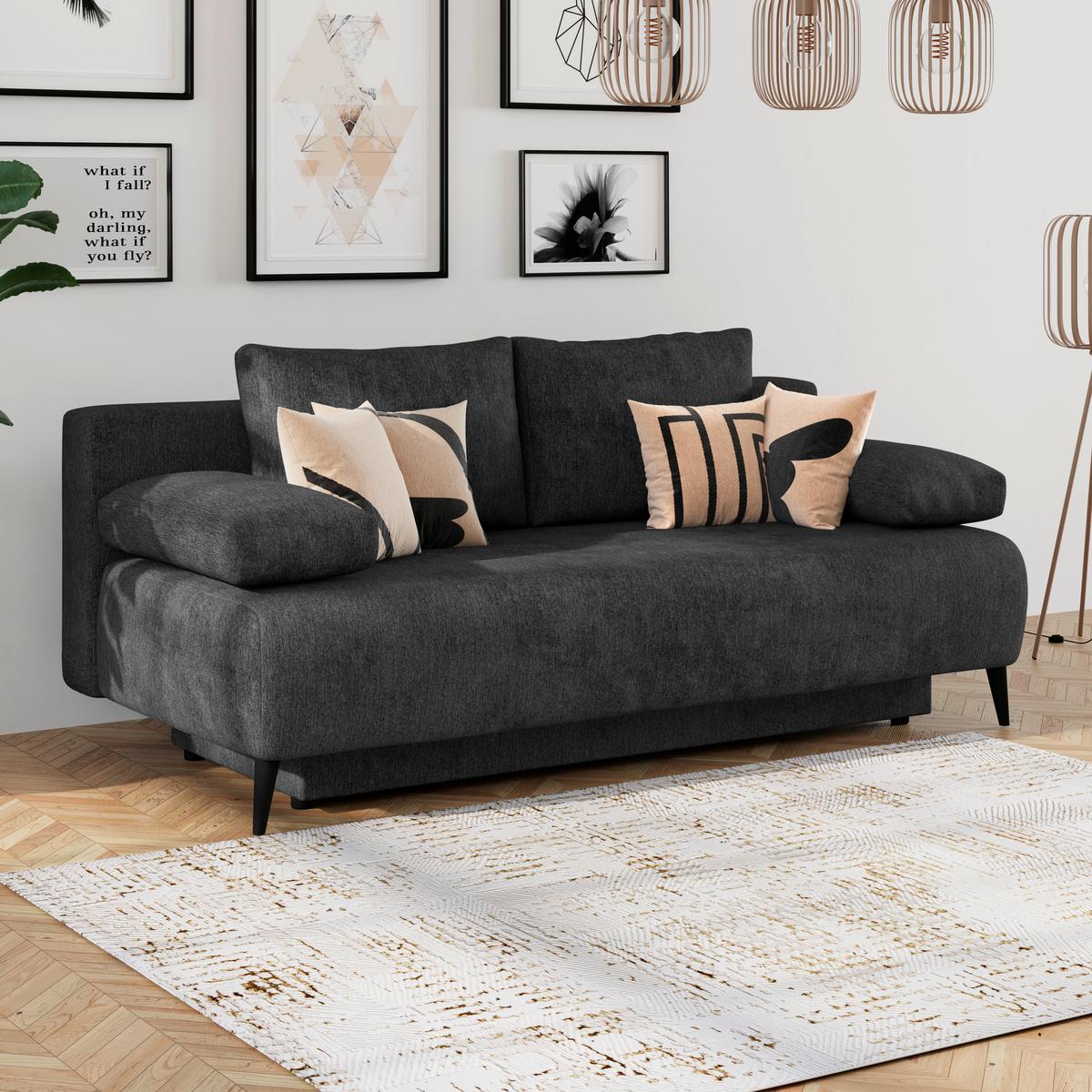3-sitzer-sofa Mit Schlaffunktion Time Anthrazit - Anthrazit/Schwarz, Trend, Holz/Kunststoff (200/88/100cm)