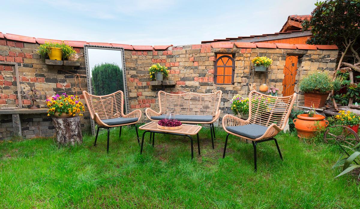 Loungegarnitur 4-Tlg Korfu Aus Glas/Metall mit Kissen - Dunkelgrau/Schwarz, Basics, Glas/Textil (122/86,5/69cm) - Acamp