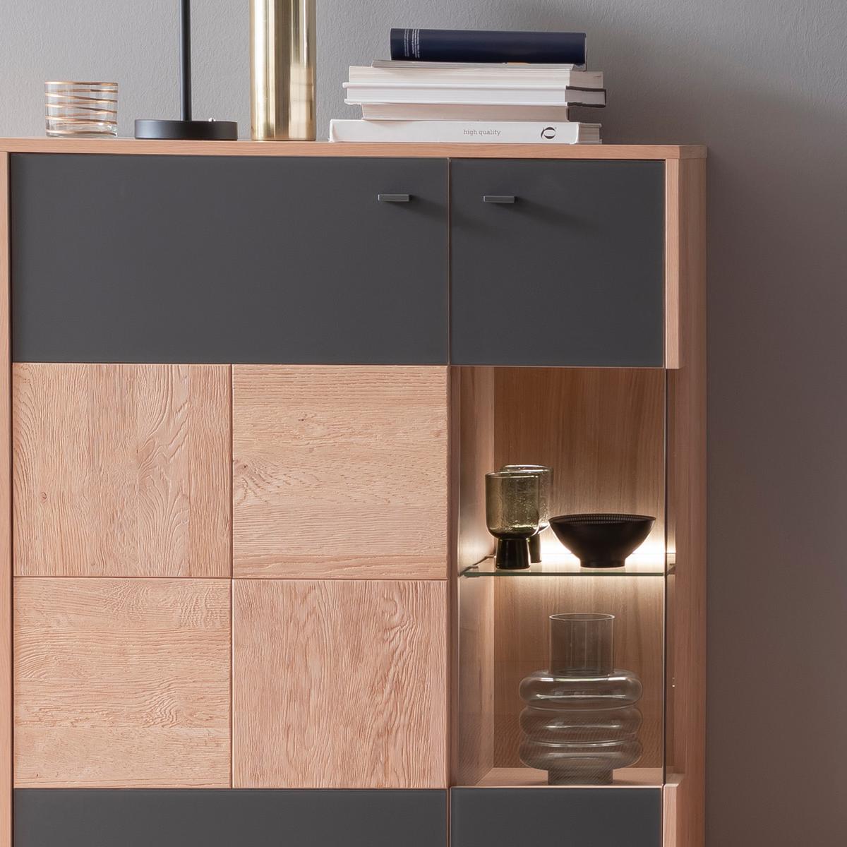 Wohnkombination teilmassiv 3tlg. Valencia Anthrazit/Eiche - Eiche Bianco/Anthrazit, Design, Glas/Holz (328/193/50cm) - MID.YOU
