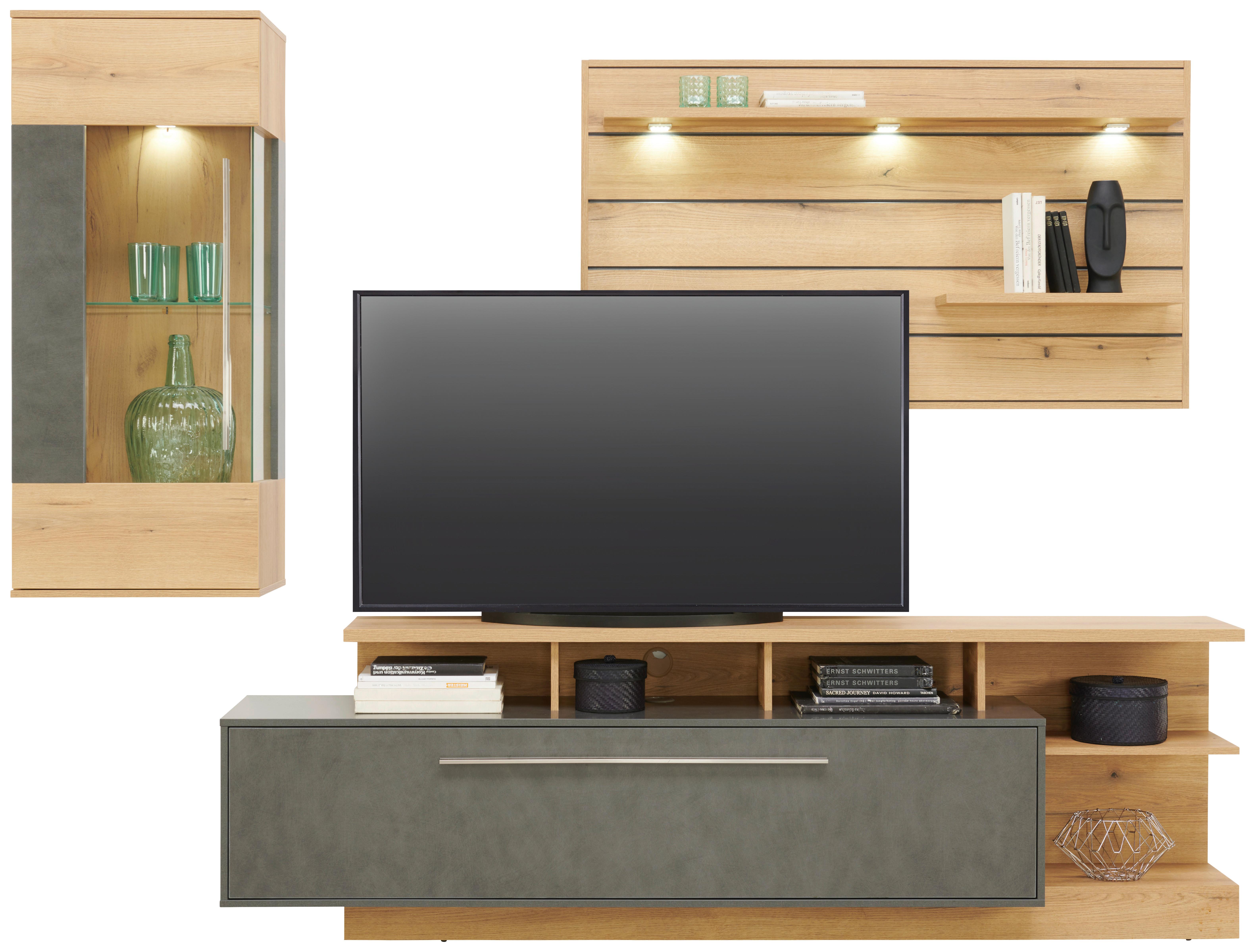 Wohnkombination Modern 3-Tlg. Limit, Matera/Eiche Dekor - MODERN, Glas/Holzwerkstoff (273/193,5/40cm)