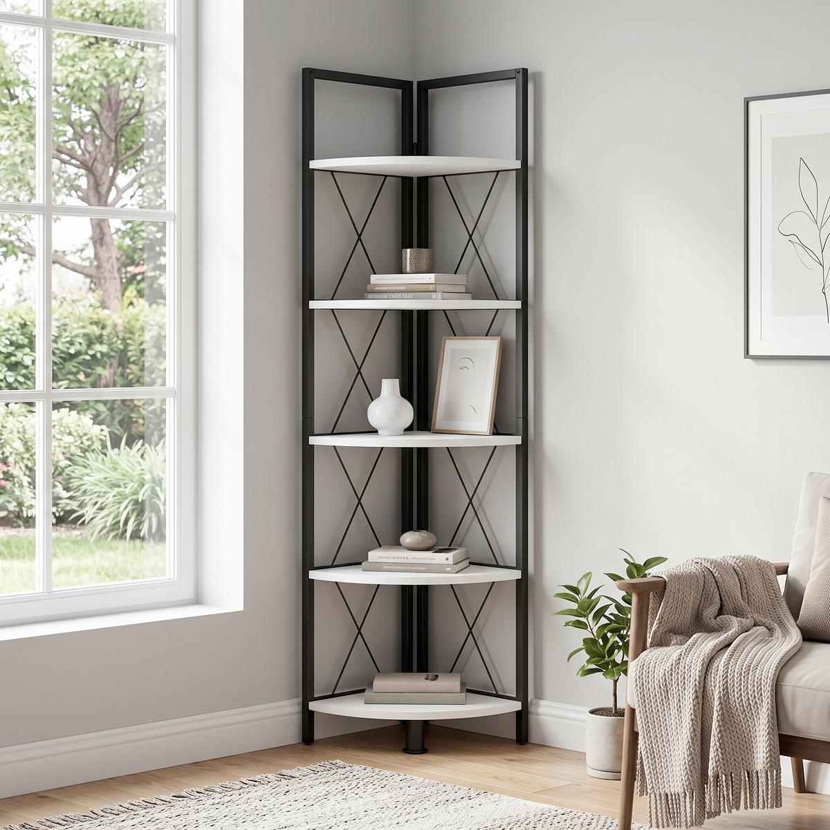 ROHOVÝ REGÁL INSASI 5 ECKREGAL - čierna/biela, Design, kov/kompozitné drevo (34/160/34cm) - MID.YOU