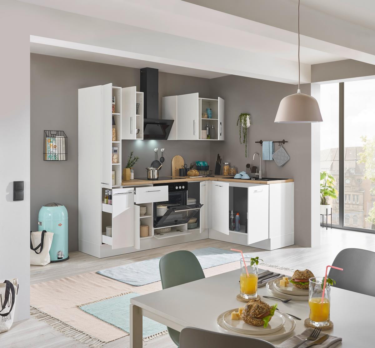 Eckküche Turin Weiß/Eiche Dekor 240x165 cm - Weiß/Eiche Artisan, Basics, Holzwerkstoff (240/165cm) - MID.YOU