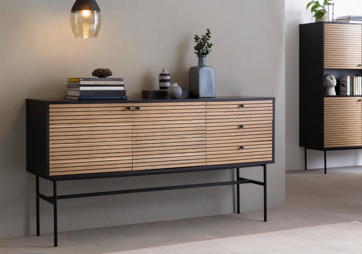 Sideboard Schwarz, Eichefarben B: 160cm - Eichefarben/Schwarz, Design, Holz/Holzwerkstoff (160/85/40cm) - Livetastic