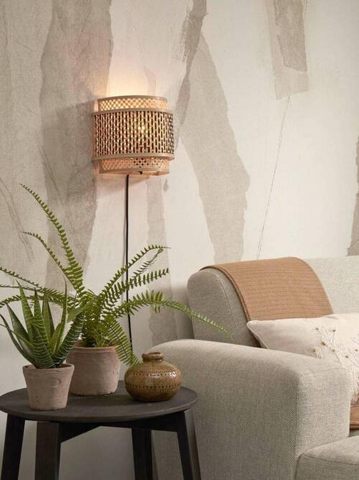 Wandleuchte Bhutan/W24/Bn - Schwarz/Naturfarben, Trend, Holz (24/12/21cm) - Good & Mojo
