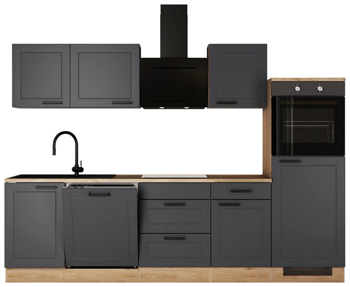 Küchenblock Romeo Eiche Dekor/anthrazit B: 280cm - Eichefarben/Anthrazit, Basics, Holzwerkstoff (280cm) - FlexWell