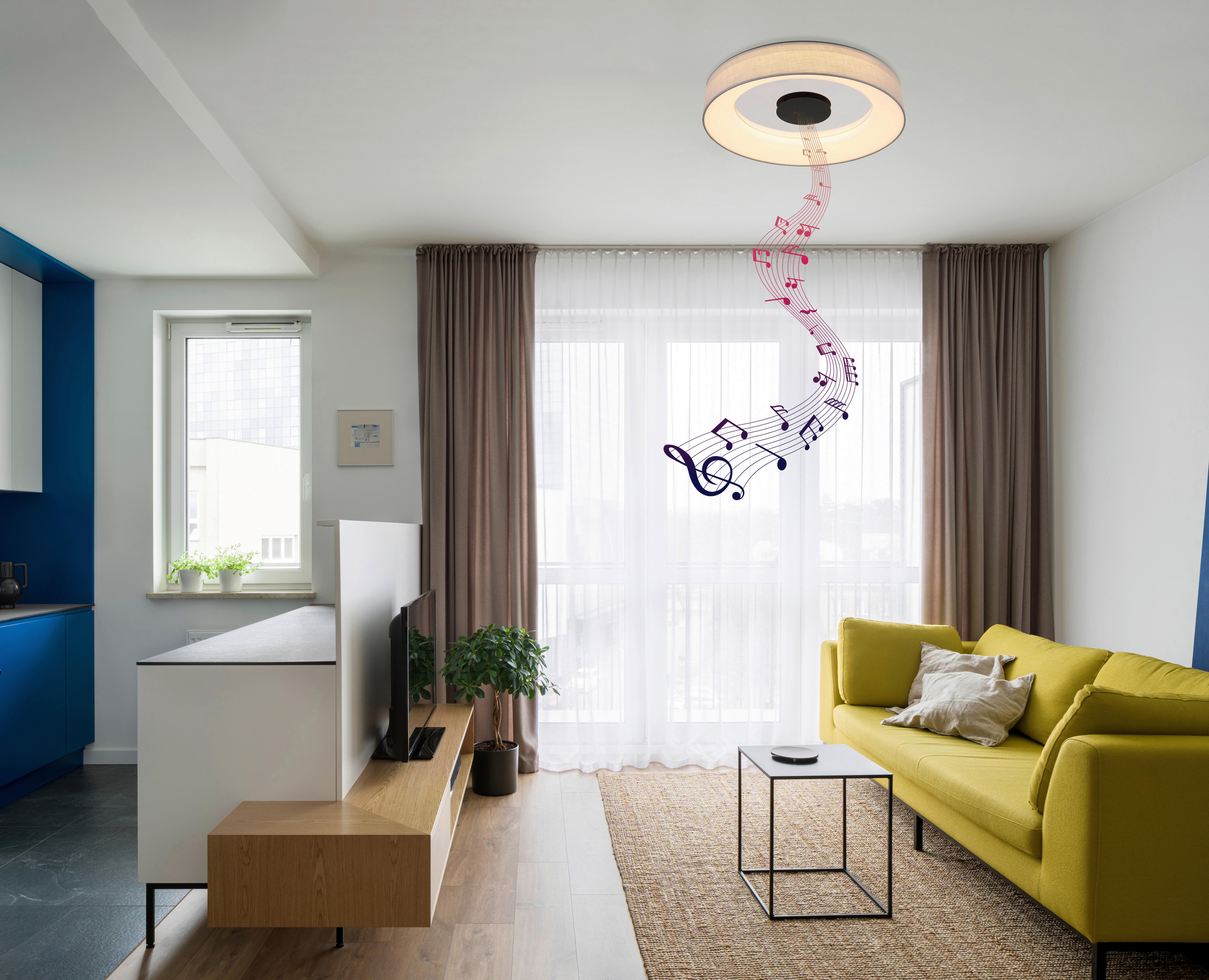 LED-Deckenleuchte 48372-30 - Chromfarben/Opal, Trend, Kunststoff/Textil (46,8/9,8cm) - Globo