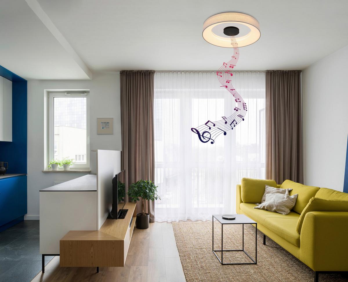 LED-Deckenleuchte 48372-30 - Chromfarben/Opal, Trend, Kunststoff/Textil (46,8/9,8cm) - Globo