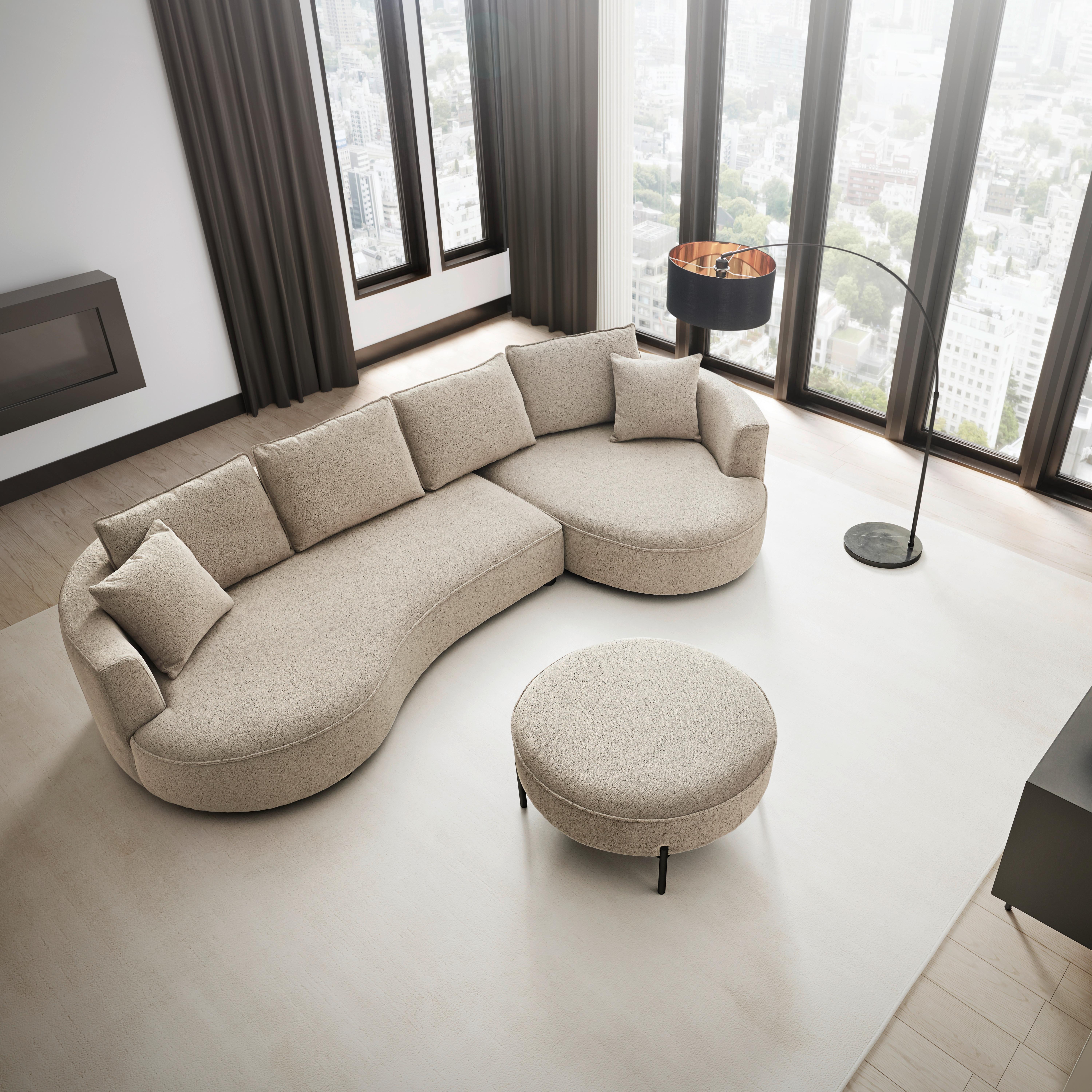 Sedací souprava NILAS, béžová barva - černá/šedobéžová, Moderní, kov/dřevo (335/65/154cm) - Bessagi Home