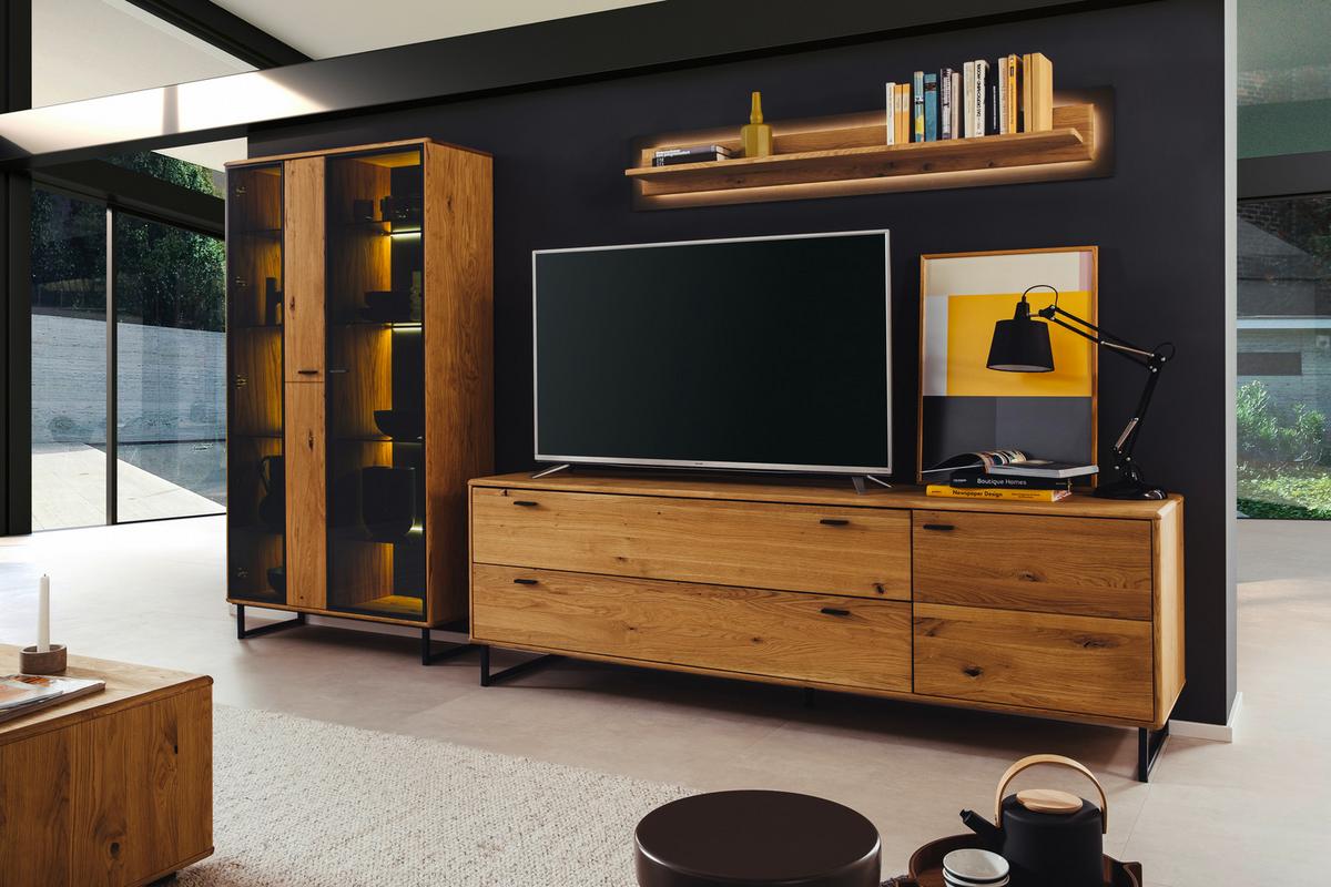 Wohnwand Arezzo Wildeiche/Anthrazit B: 319 cm - Wildeiche/Anthrazit, Design, Glas/Holz (319/186/50cm) - MID.YOU