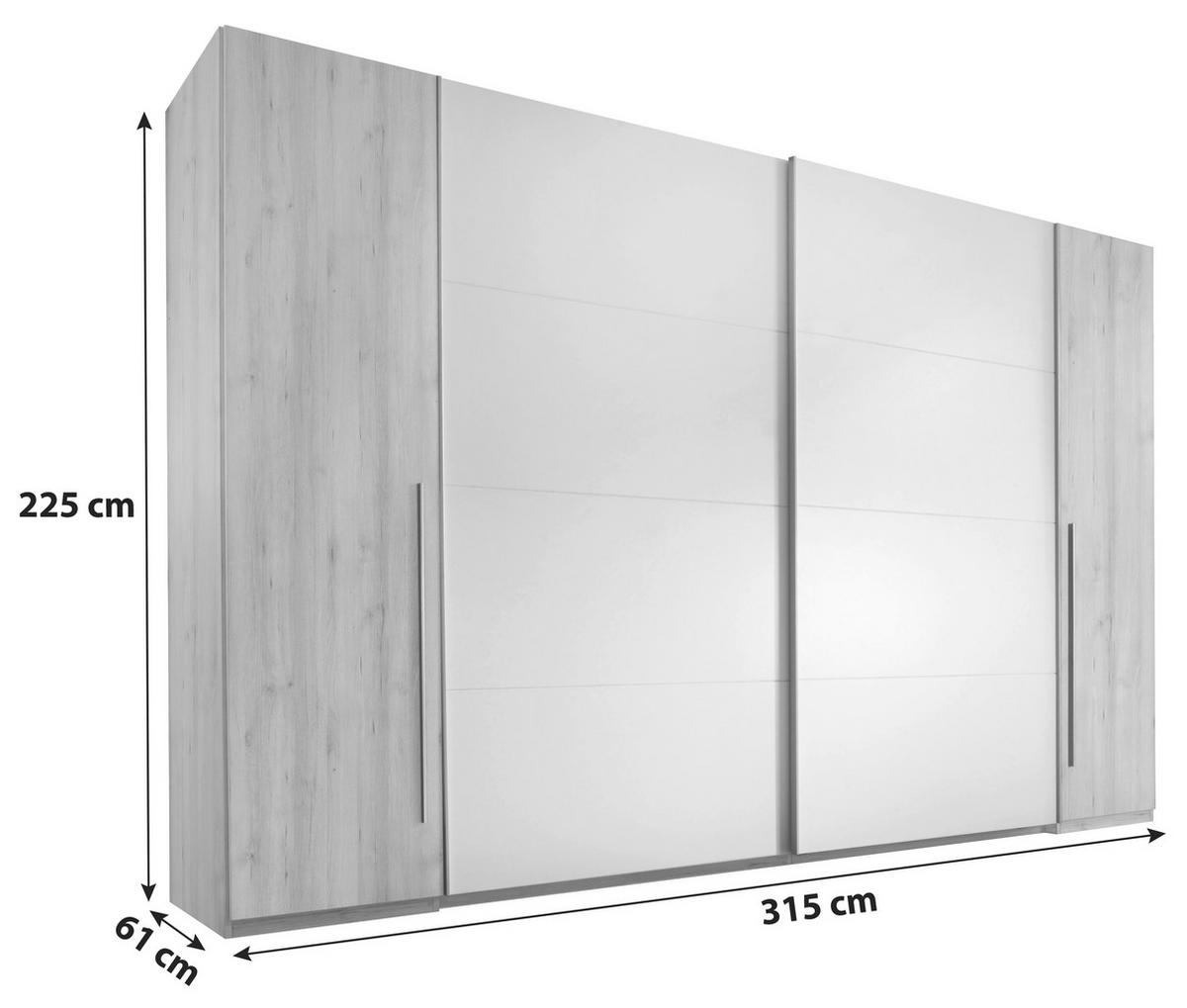 Tolóajtós Szekrény Match 2 315/225 Cm - bükkszínű/fehér, Design (315/225/61cm) - MID.YOU
