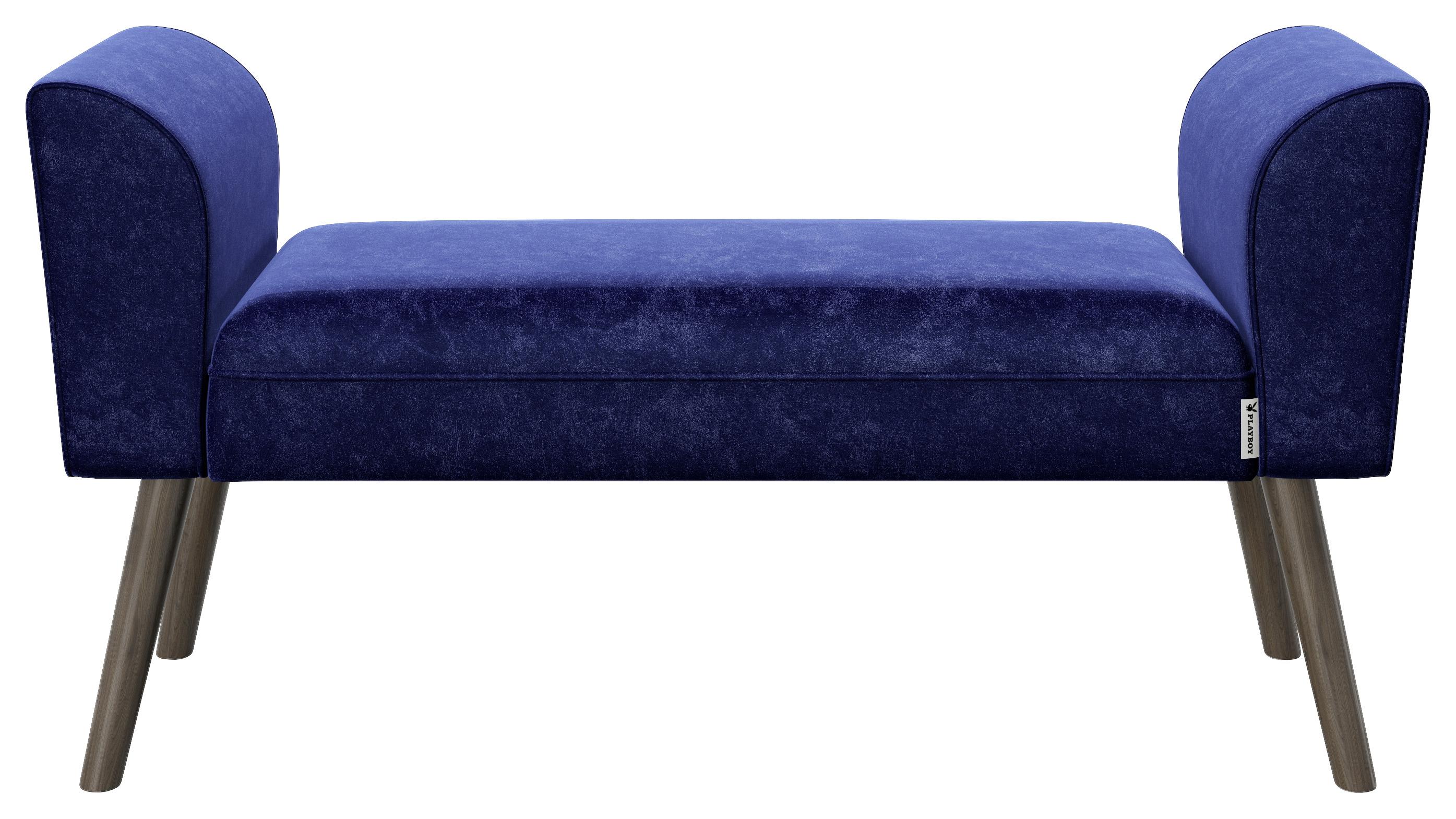 Hockerbank Tiffany Samt Blau H: 54,5 cm Füße Mangoholz - Braun/Grau, MODERN, Textil (92,7/54,5/30cm) - Playboy