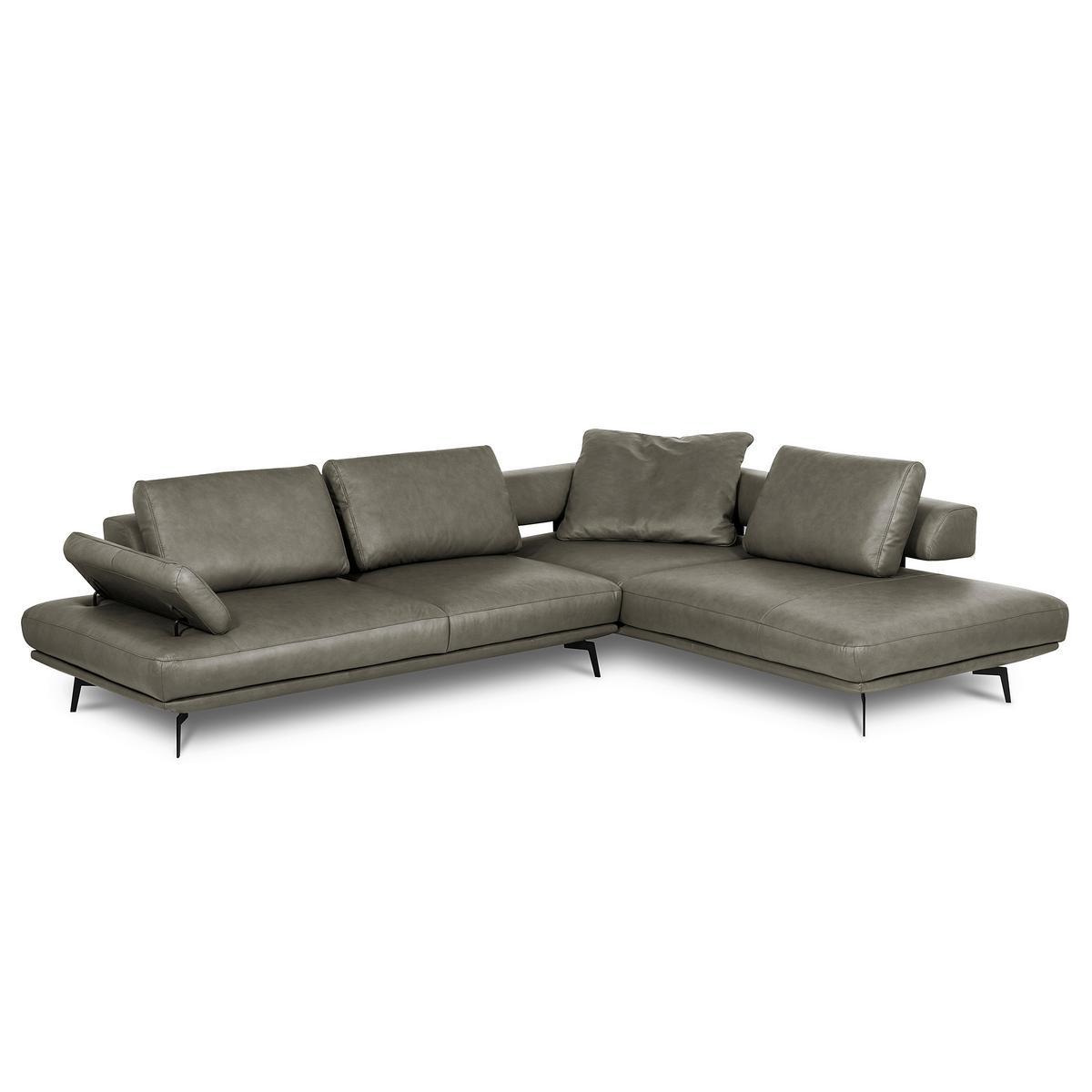 Ecksofa Como Echtleder Grau 306x237 - Schwarz/Grau, Design, Leder (306/237cm) - Livetastic