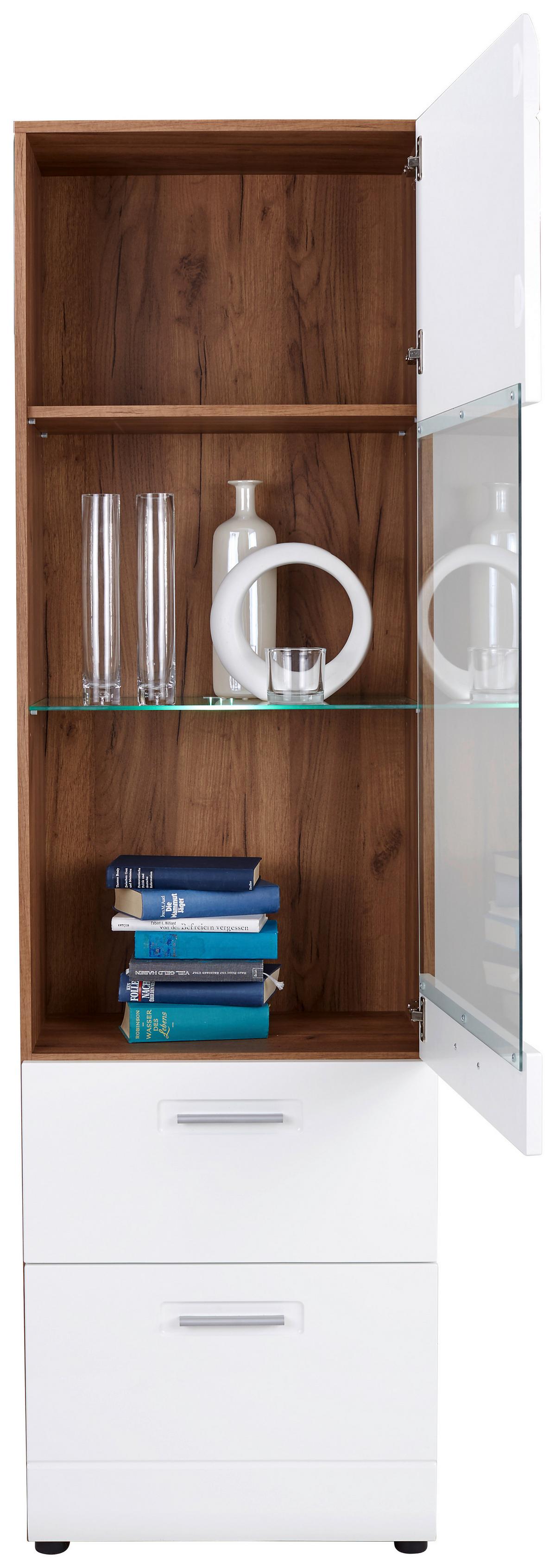 Vitrin Avensis New - tölgyfa színű/fehér, Konventionell, faalapú anyag/Üveg (60/205,7/37,1cm) - Luca Bessoni