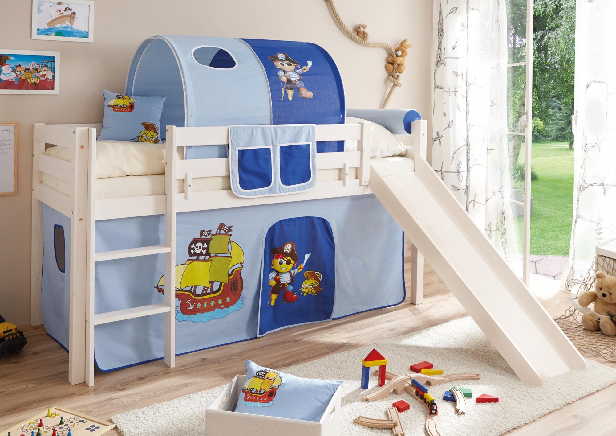 Spielbett Manuel Blau/weiß Kiefer Massiv 90 Cm Rutsche - Blau/Weiß, Natur, Holz (90/200cm) - MID.YOU