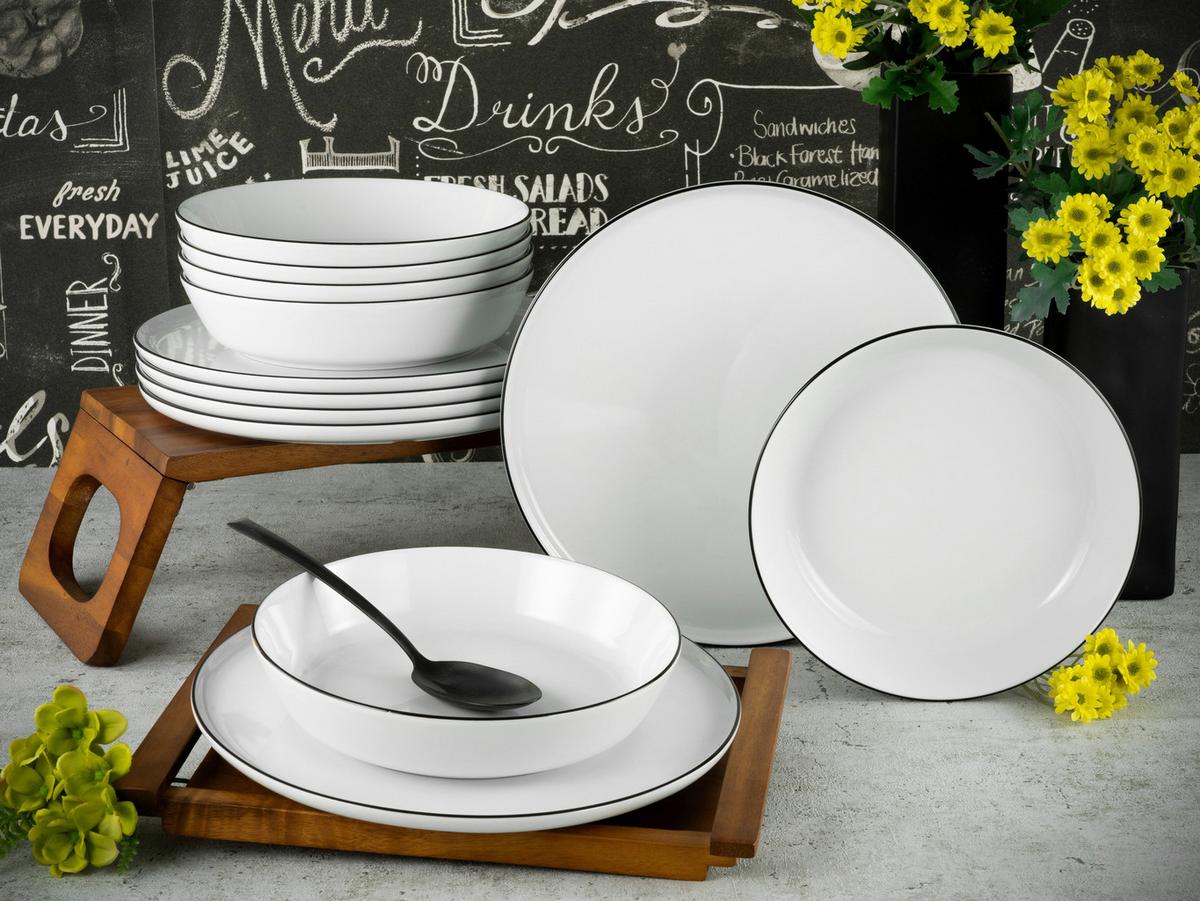 Tafelservice Chef Collection 12--Teilig., Schwarz, Weiß - Schwarz/Weiß, Basics, Keramik - Creatable