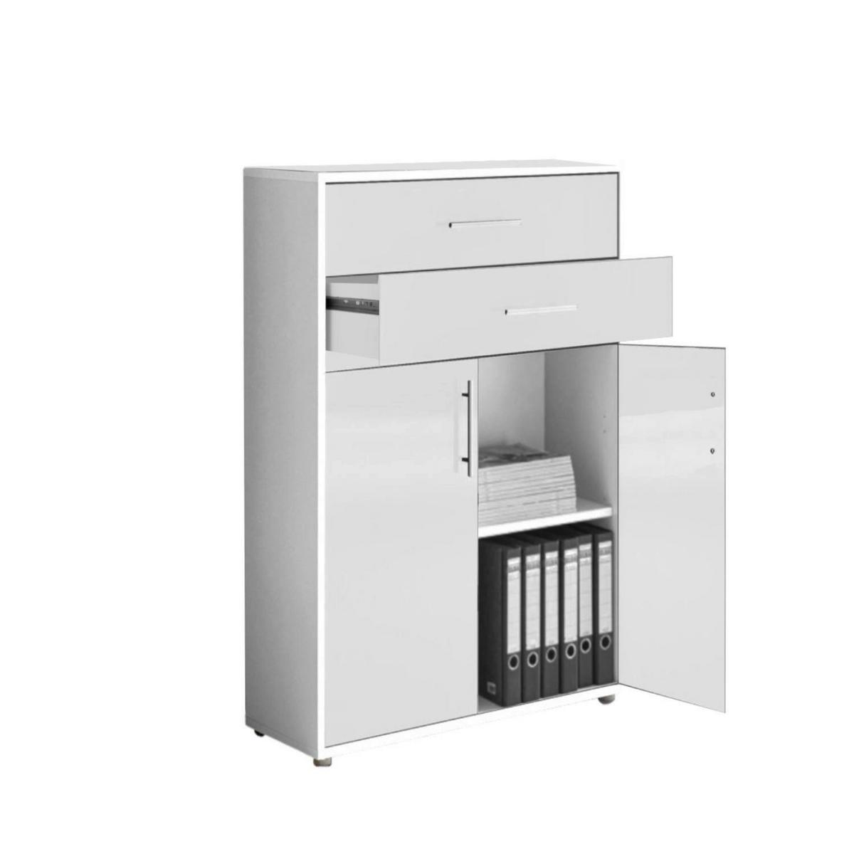Aktenschrank Office Edition Grau/weiß Hg, B: 84,4 Cm - Weiß Hochglanz/Grau, MODERN, Holzwerkstoff (84,4/227,2/33cm) - MID.YOU