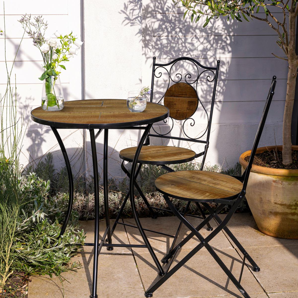 Gartenset Amelie Wood Style - Schwarz/Braun, Basics, Keramik/Metall (60/75cm) - Ambia Garden