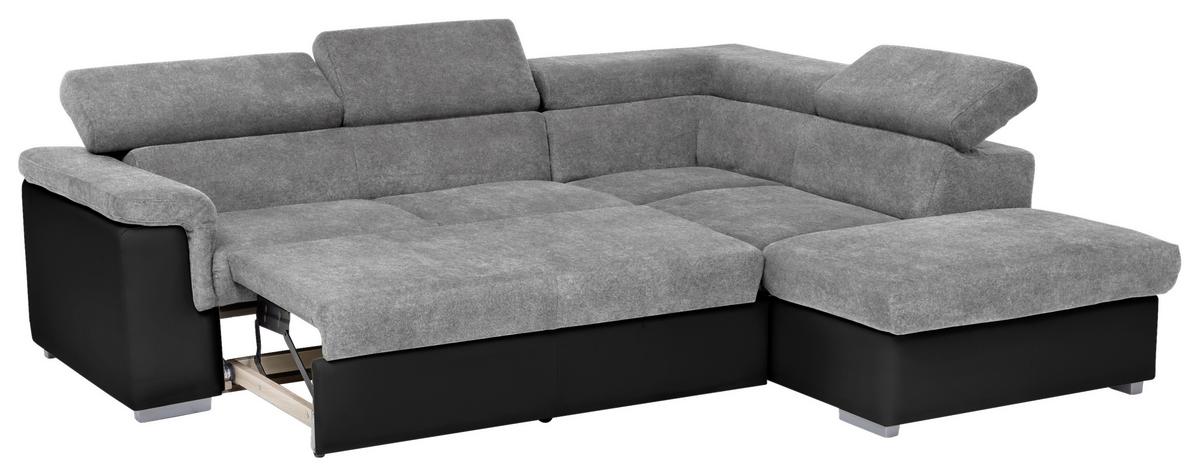 Ecksofa mit Schlaffunktion + Bettkasten Milla, Webstoff - Schwarz/Grau, Basics, Holz/Textil (252/217cm) - MID.YOU