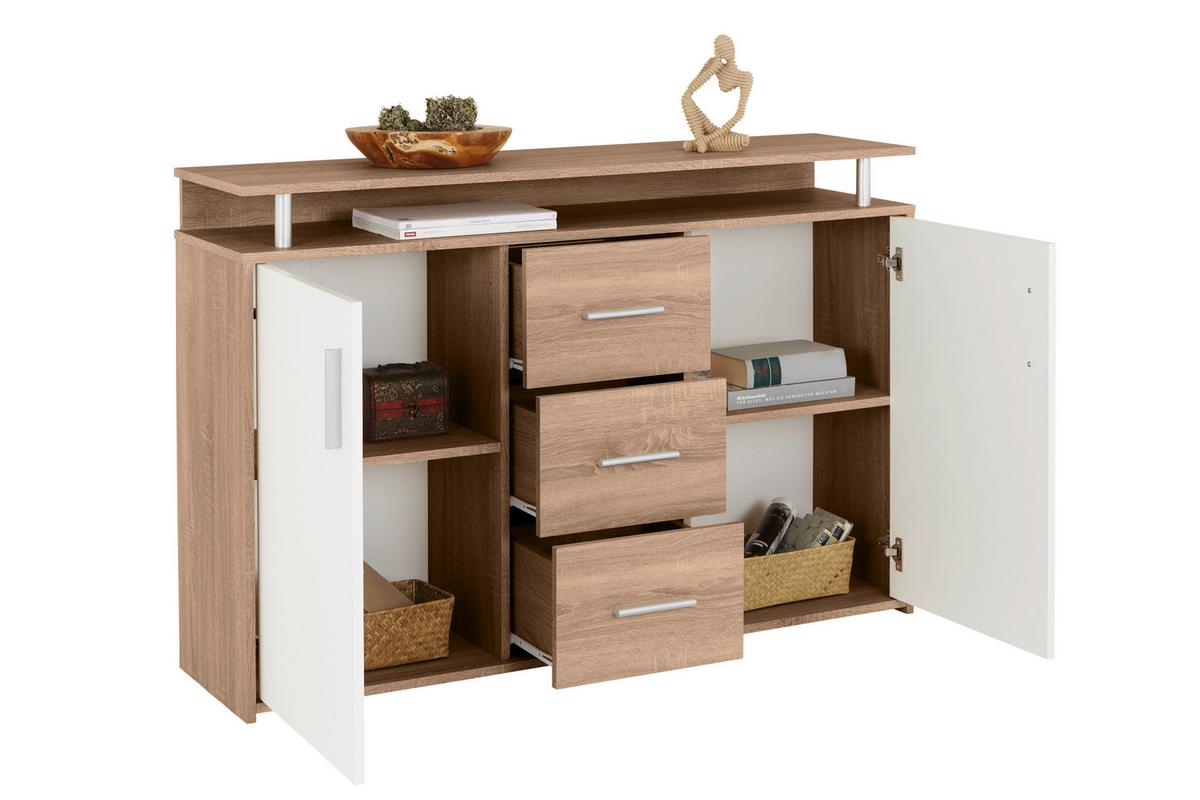 Kommode 132 Cm Drift, Eiche Dekor/weiß - Eichefarben/Weiß, MODERN, Holzwerkstoff (132/88/34,6cm)