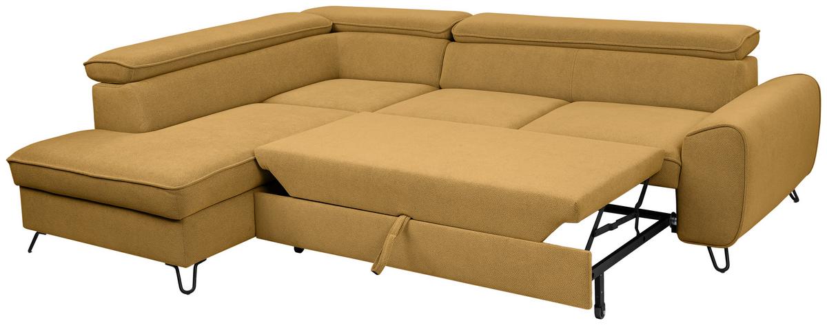 Rohová sedačka IDYLLA, levá curry žlutá,úl.prostor,lůžko - curry žlutá/černá, Design, kov/textil (200/250cm)