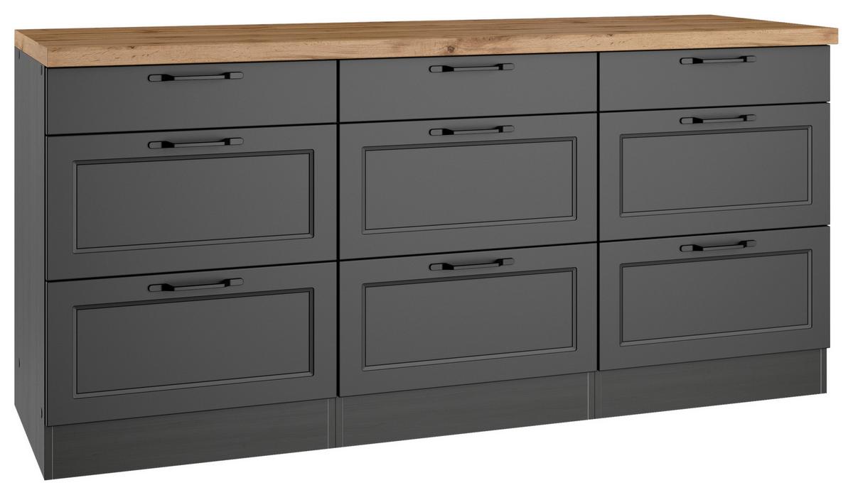 Küchenunterschrank Meran B: 180 cm Grau/Eiche Dekor - Eiche Wotan/Grau, LIFESTYLE, Holzwerkstoff (180/86/60cm) - Held