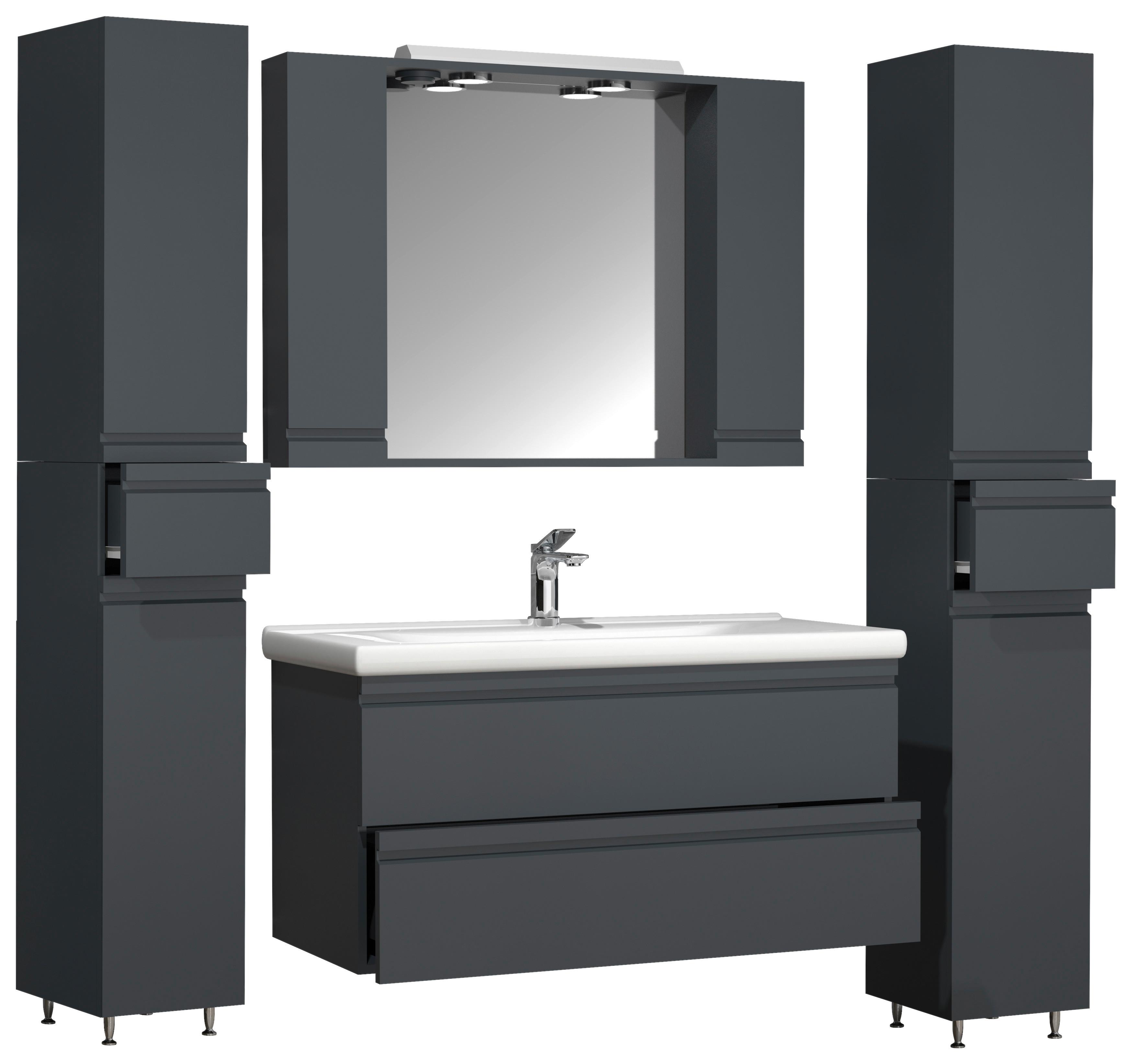 Badezimmer Silora Xl - Anthrazit, MODERN, Glas/Keramik (160cm) - MID.YOU