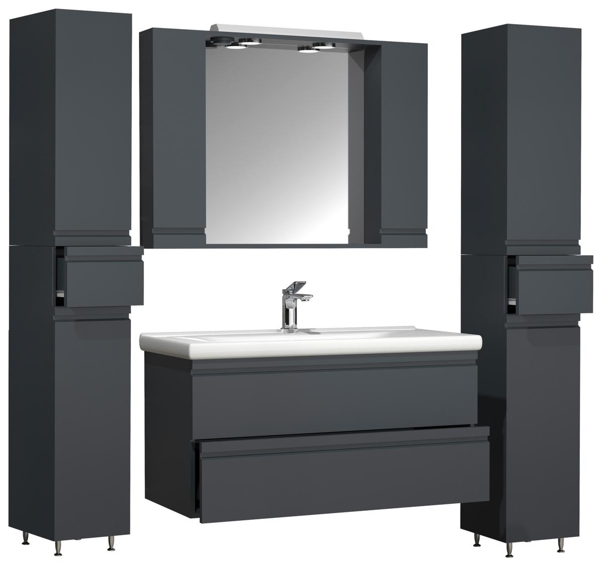 Badezimmer Silora Xl - Anthrazit, MODERN, Glas/Keramik (160cm) - MID.YOU