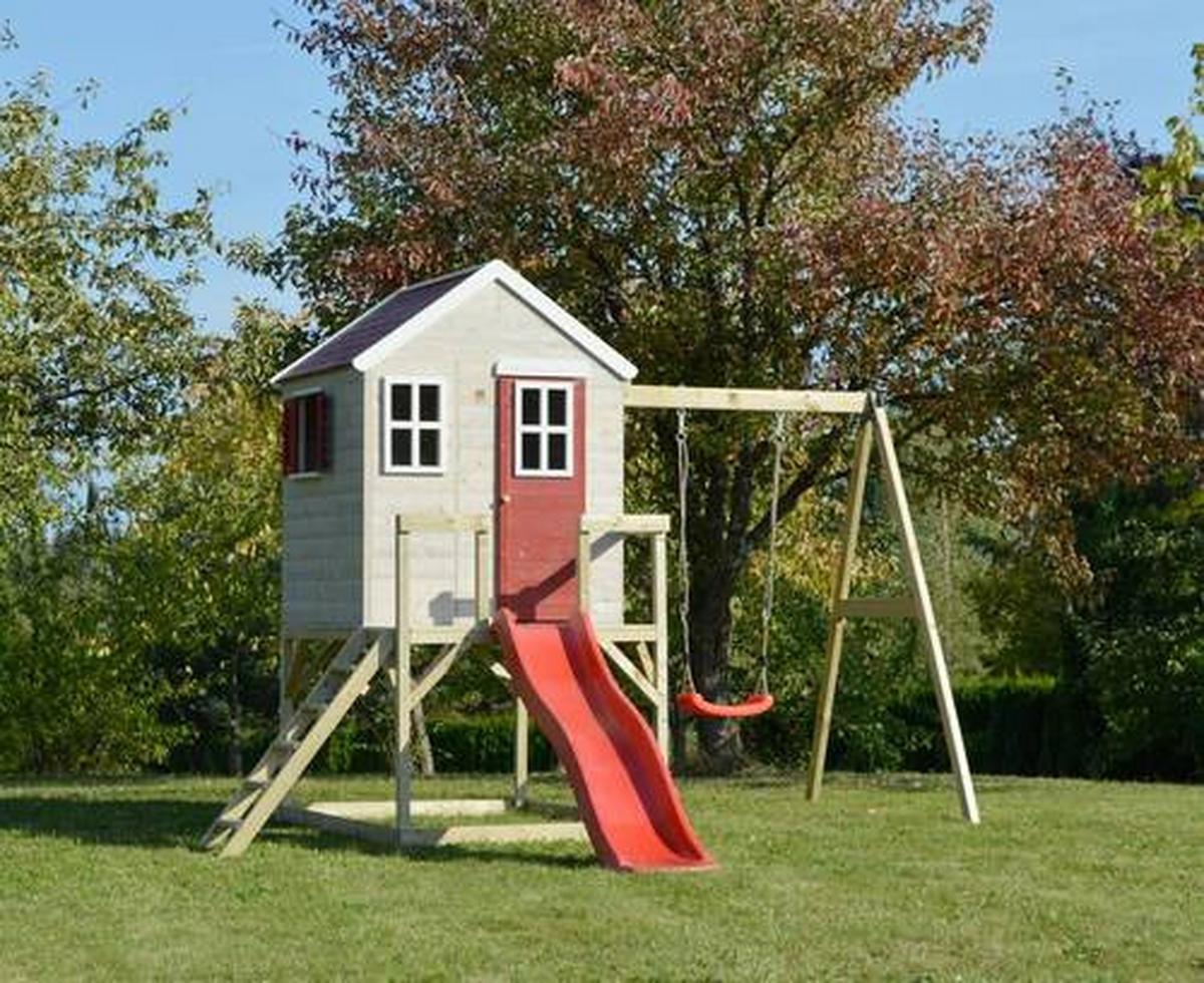 Spielhaus Elefant Naturfarben/Rot, B: 350 cm - Rot/Naturfarben, KONVENTIONELL, Holz (350/242/290cm)