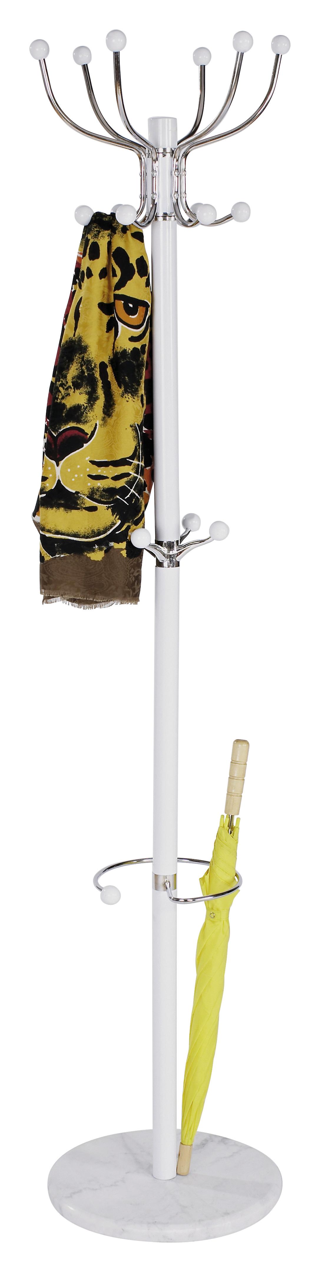 Kleiderständer Mecki Weiß Haken + Schirmhalter H: 176 Cm - Weiß, MODERN, Metall (38/176cm)