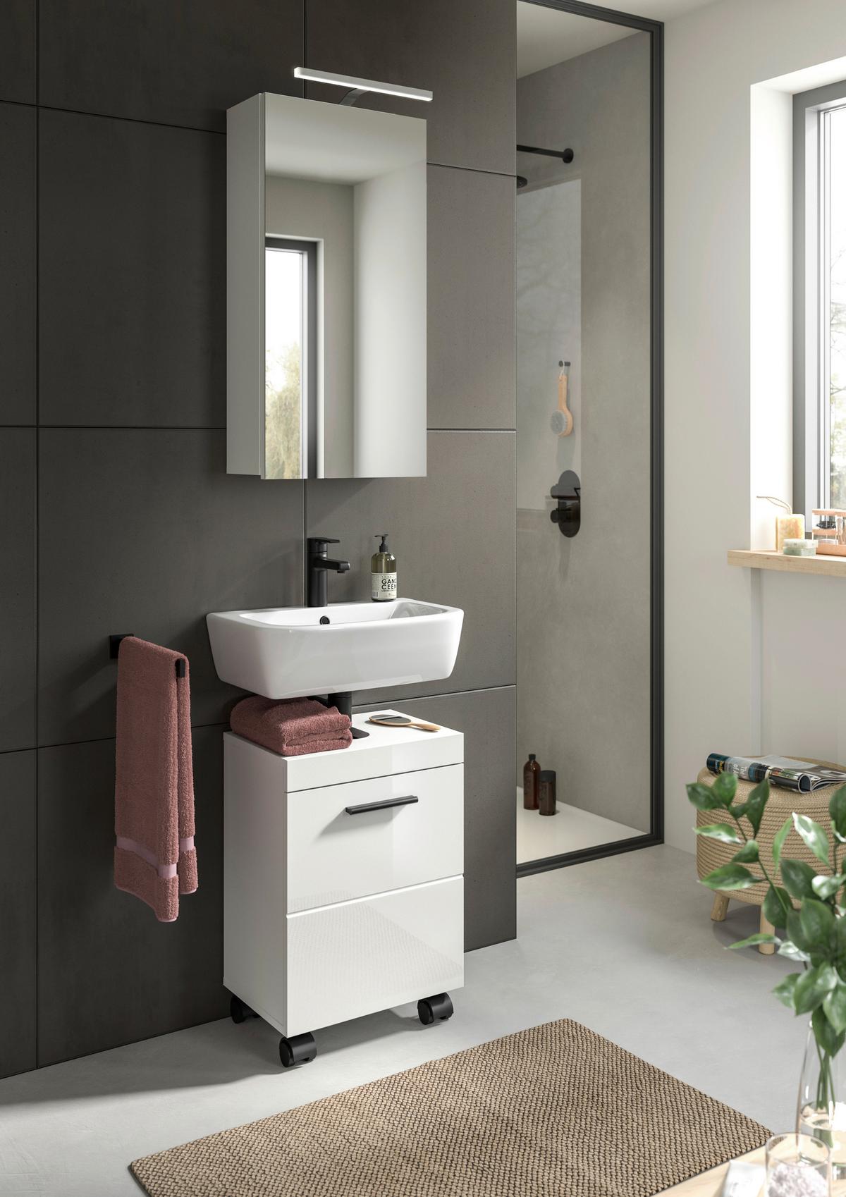 Badezimmer Nova Weiß B: 40cm - Weiß Hochglanz/Schwarz, Trend, Glas/Holzwerkstoff (40cm) - MID.YOU