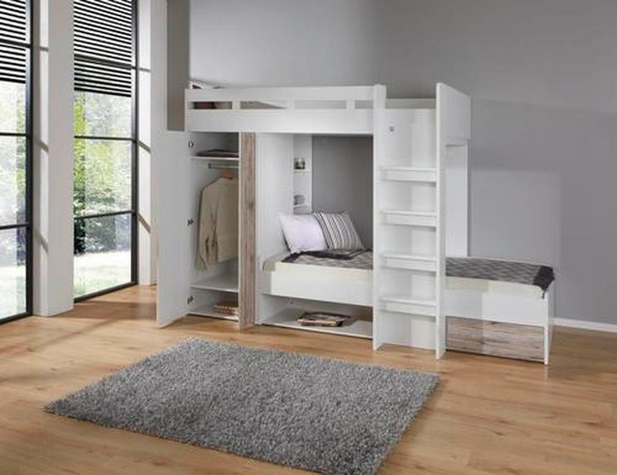 Stauraumbett Max 90x200 - Eichefarben/Weiß, KONVENTIONELL, Holzwerkstoff (269/180/115cm)