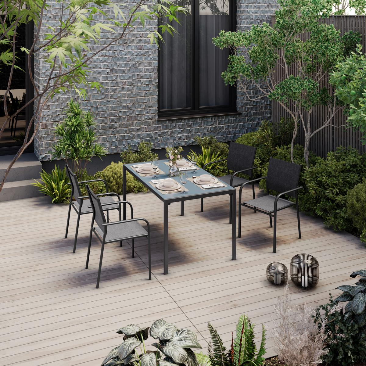 Gartensessel Lina - Dunkelgrau, Trend, Textil/Metall (56/86/54cm) - Beldano