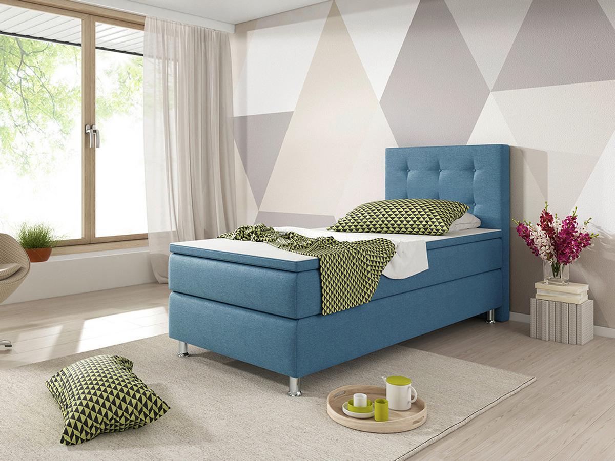 Boxspringbett Mit Topper 90x200 Köln - Blau/Silberfarben, KONVENTIONELL, Textil (90/115/210cm) - MID.YOU