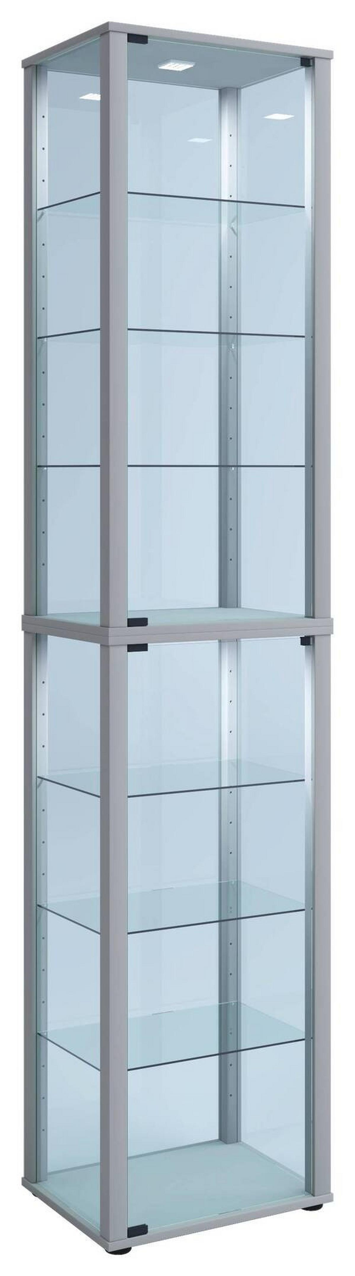 Vitrine Kavisa B: 50 cm Silberfarben - Silberfarben/Schwarz, MODERN, Glas/Holzwerkstoff (50/227/38cm) - MID.YOU