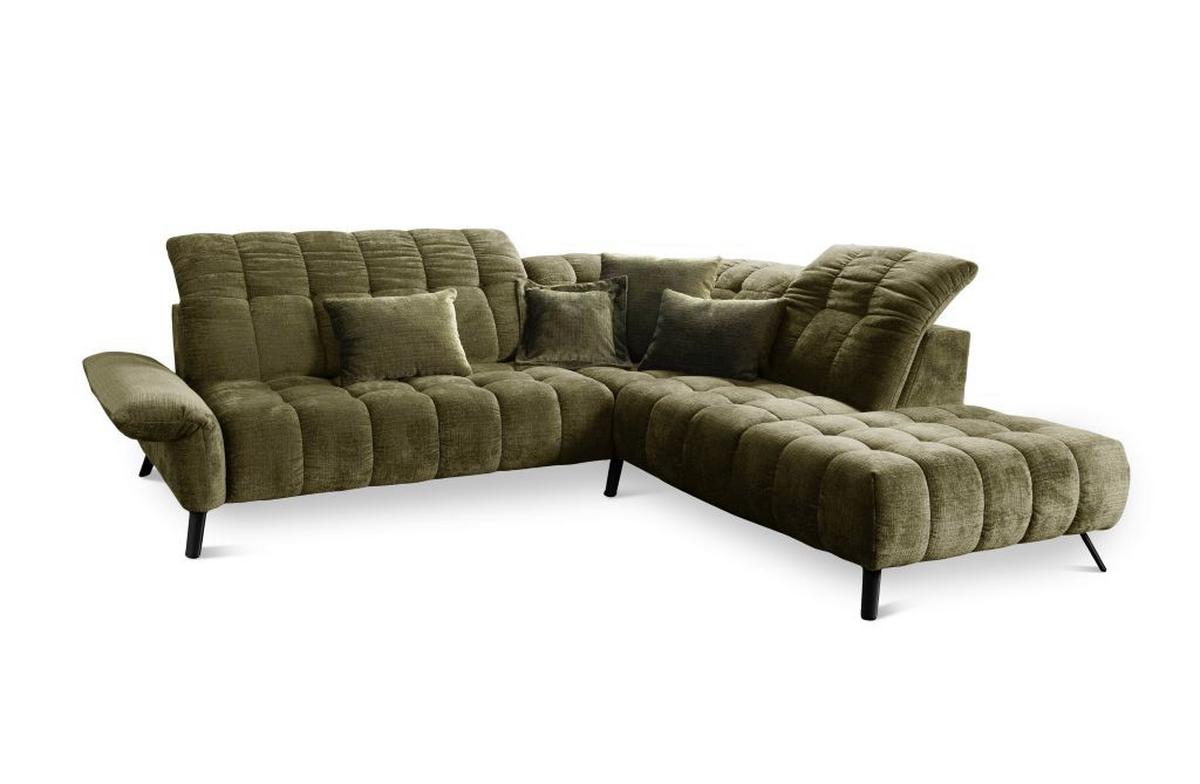 Rohová sedačka NEW YORK, pravá, olivově zelený velur - černá/olivově zelená, Moderní, kov/kompozitní dřevo (288/87-104/261cm) - Premium Living