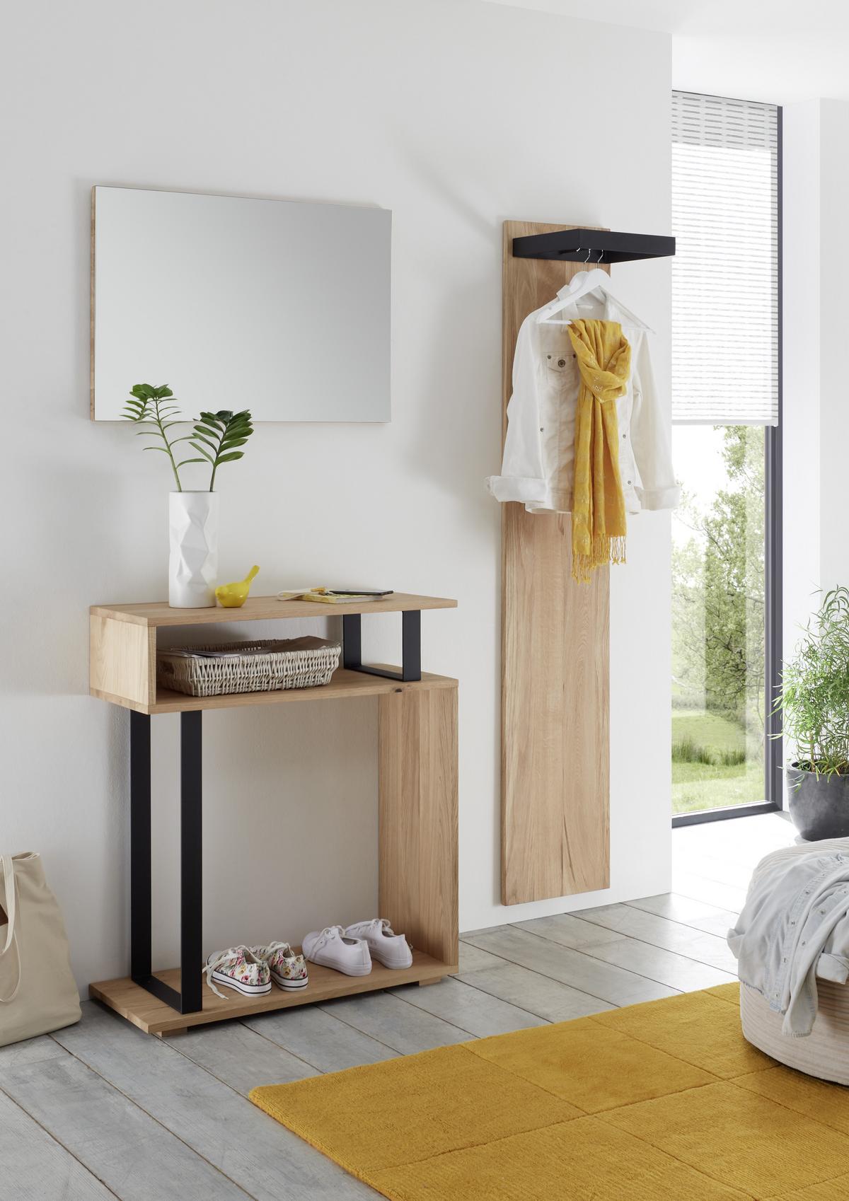 Konzolový stůl dub masiv LUCIO - černá/barvy dubu, Natur, kov/dřevo (80/35/92cm) - MID.YOU