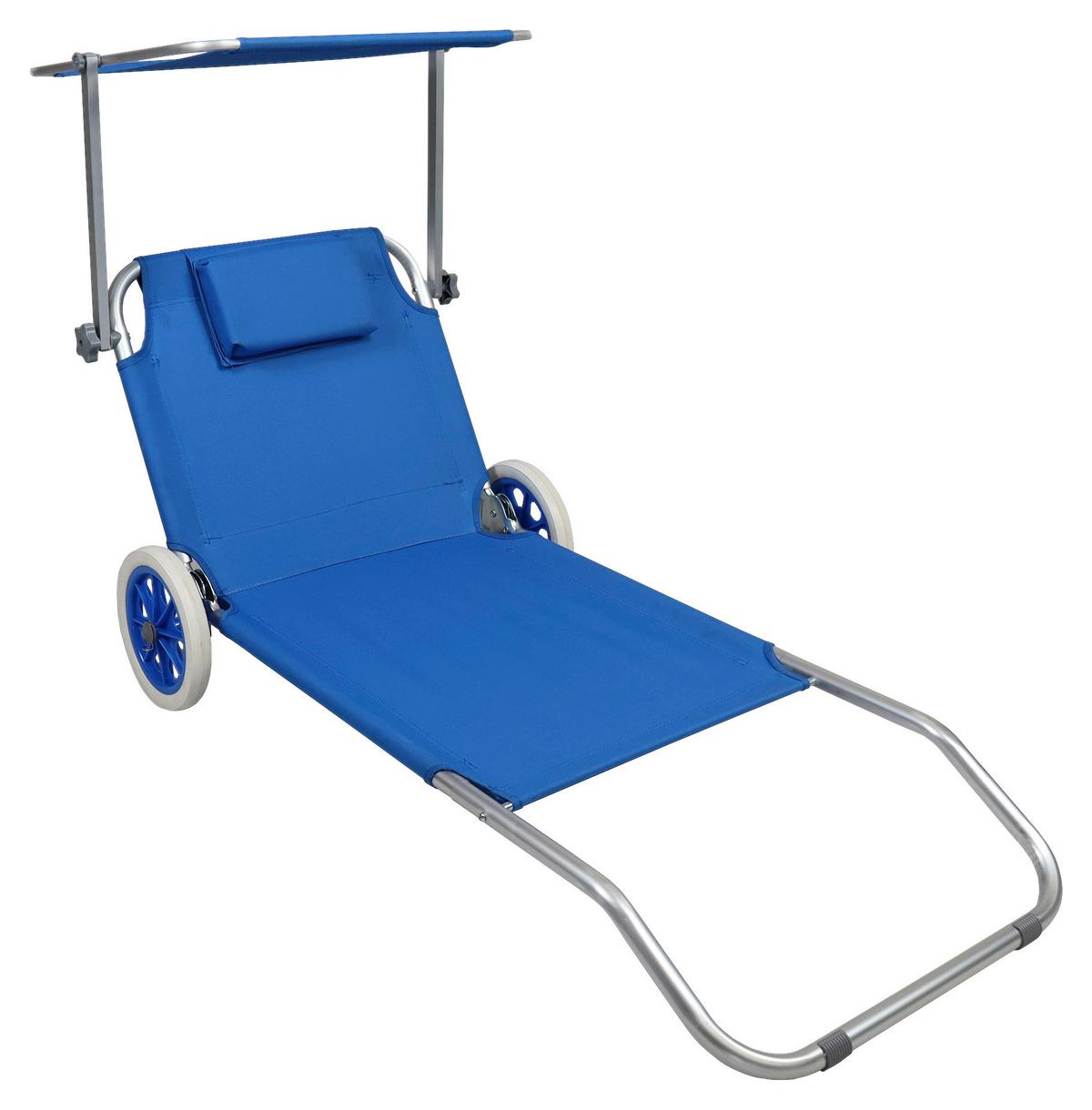 Sonnenliege Metall/Textil mit Rollen/Sonnendach - Blau, Basics, Textil/Metall (165/16/65cm) - MID.YOU