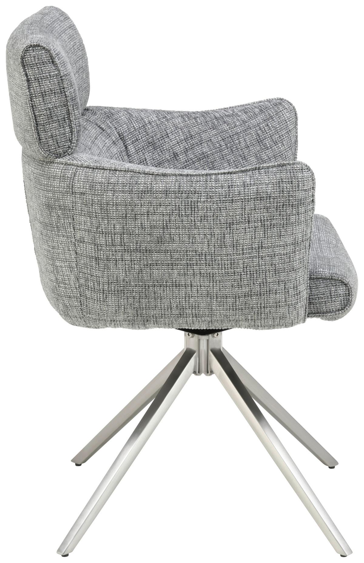 Armlehnstuhl Bathia Grau, Sitzfl. 360° drehbar - Edelstahlfarben/Grau, KONVENTIONELL, Textil/Metall (61/89/63cm) - Livetastic