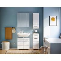 Badezimmer Linus Weiß Hochglanz B: 90 Cm - Weiß Hochglanz/Silberfarben, MODERN, Glas/Holzwerkstoff (90cm) - MID.YOU