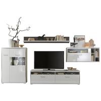 Wohnkombination 4-Tlg. Trento Grau/Silbern/Weiß - Weiß Hochglanz/Silberfarben, Design, Glas/Holzwerkstoff (381/186/52cm) - Livetastic
