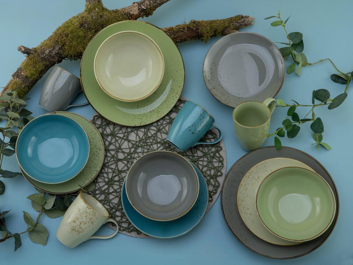 Kombinovaný servis NATURE COLLECTION, 16-dielny - modrá/sivá, Trend, keramika - Creatable