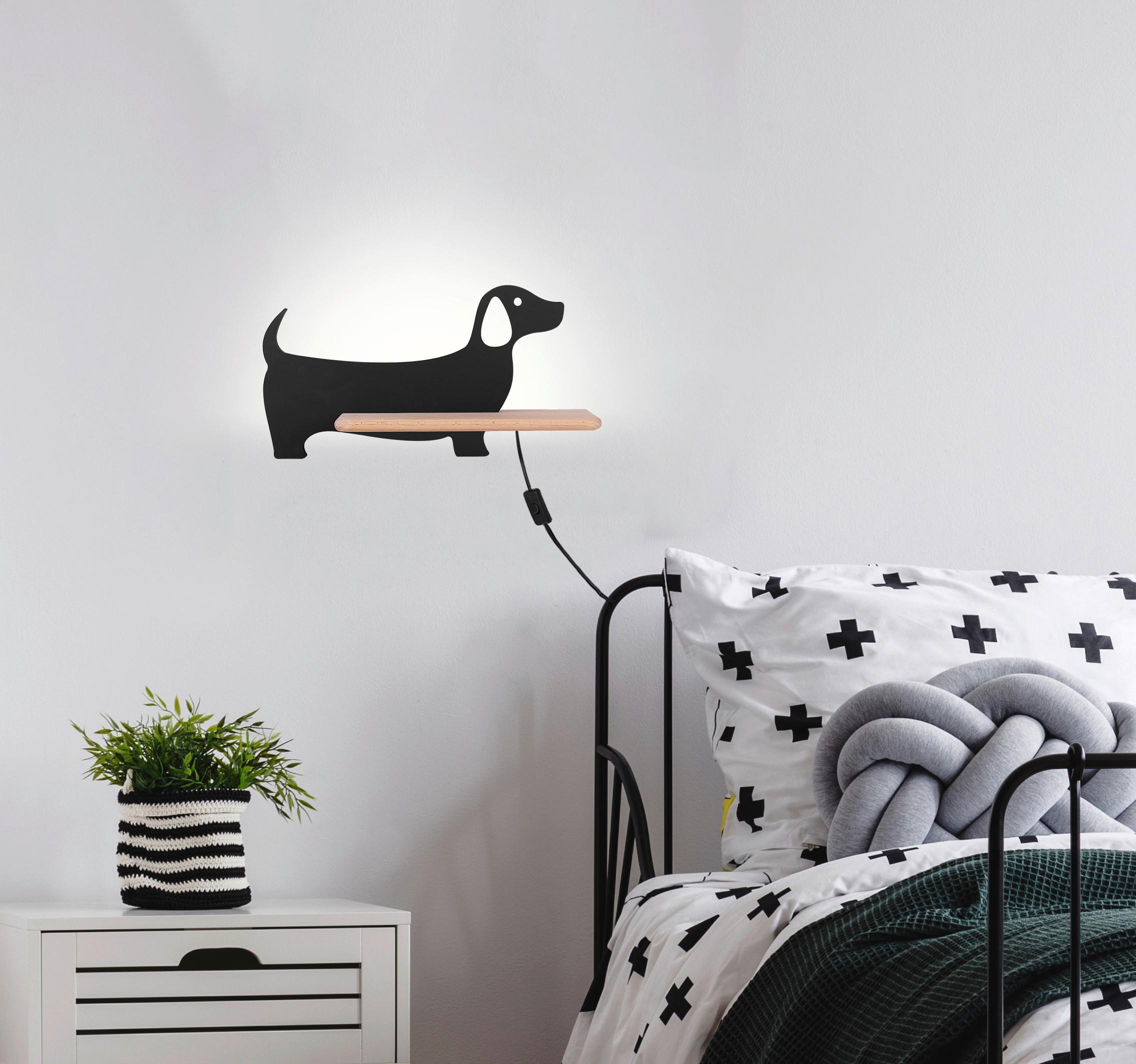 Kinderwandleuchte 21-010047 Dog - Schwarz, KONVENTIONELL, Holz/Holzwerkstoff (36.5/12/18.5cm)