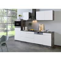 Küchenzeile Cardiff mit Geräten 280 cm Weiß Hochglanz/Eiche - Weiß Hochglanz/Weiß, Basics, Holzwerkstoff (280cm) - Held